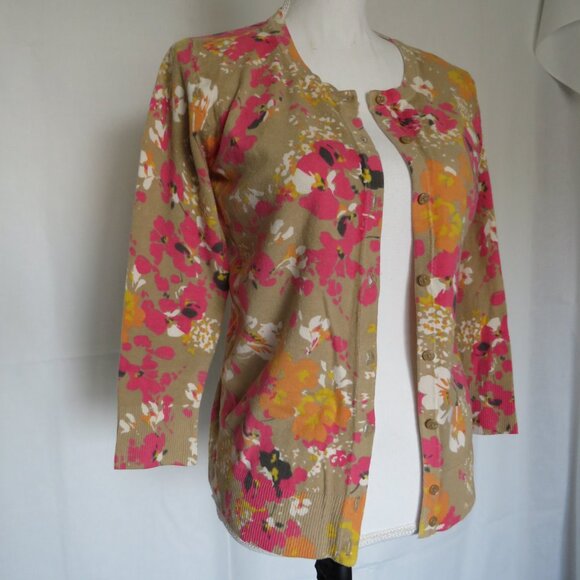 Merona Women’s Multicolor ¾” Long Sleeves Button Up Floral Cardigan M - Picture 2 of 10